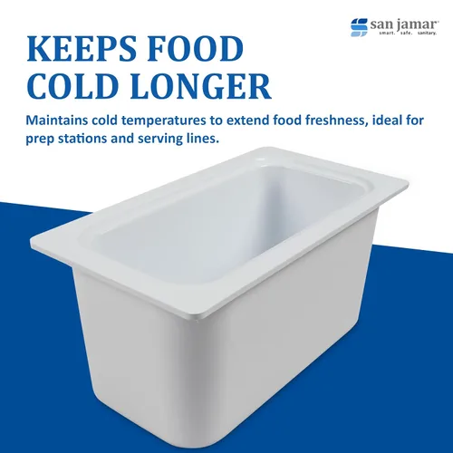 Miniatura 7 de San Jamar Chill-It - Sartén para alimentos de 1/3 – CI7003WH 6 pulgadas de profundidad aislada comercial con forro de gel congelable, recipiente