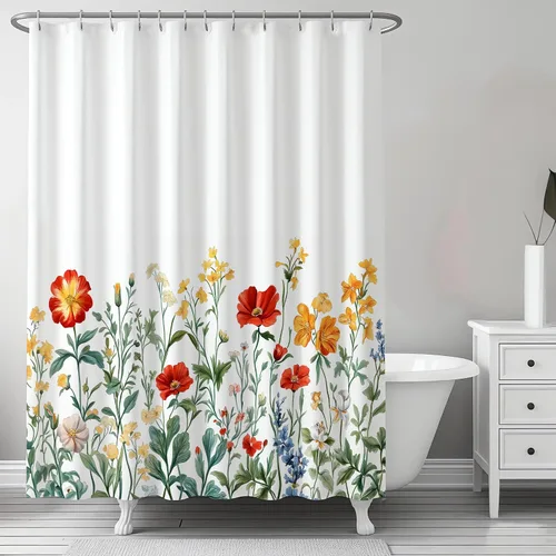 Miniatura 6 de Cortina de ducha de jardín de flores silvestres, diseño floral de prado de acuarela, 72 x 72 pulgadas, tela de poliéster, juego de cortinas de ducha