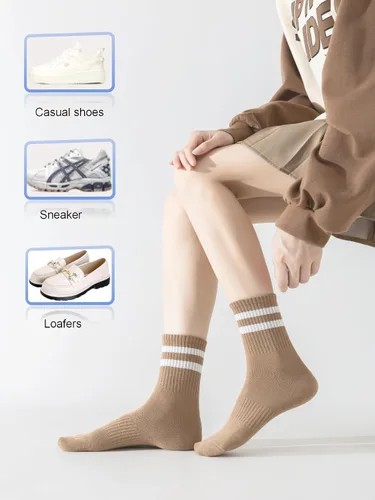 Miniatura 5 de YUWELL Calcetines crew a rayas para mujer, calcetines casuales de algodón cómodos para mujer, 4 pares, talla 5-10