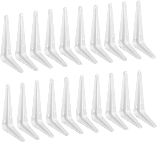 Paquete de 20 soportes de estante de 4 pulgadas en blanco, soportes de metal de acero resistentes en L para estantes, soportes en J para pared,