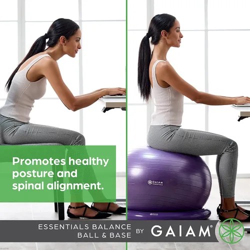 Miniatura 2 de Kit de pelota de equilibrio y base Gaiam Essentials, silla de pelota de yoga de 65 cm, pelota de ejercicio con base de anillo inflable