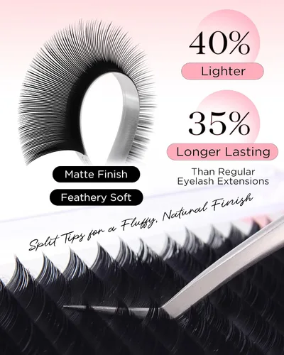 Miniatura 2 de BEYELIAN Extensiones de pestañas planas, extensiones de pestañas elípticas 0.15 C Curl 0.28-0.59 pulgadas 16 filas extensiones de pestañas negras
