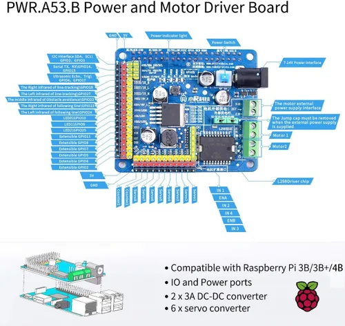 Miniatura 8 de Kit de robot inteligente para Raspberry Pi, chasis de robot tanque transmisión de video en tiempo real, control WiFi/Bluetooth, planificación