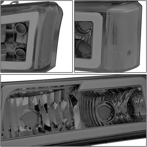 Miniatura 5 de Juego de faros delanteros y defensa DNA MOTORING HL-LB-CSIL03-SM-CL1 con lentes ahumados 3D LED DRL compatible con 03-06 Silverado 1500-3500