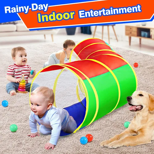 Miniatura 3 de Hoohtoot Los niños gatean a través del túnel de juego, túnel de juego desplegable para bebés para niños, tienda de campaña de juguete para niñas