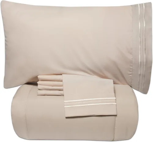 Miniatura 4 de Sweet Home Collection - Lujoso juego de sábanas y edredón de 5 piezas de color sólido para cama, en una bolsa, Agua (Aqua), gemelo