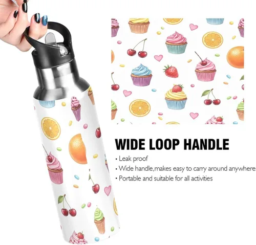 Miniatura 4 de Insulated Water Bottle 32 Oz, BPA-Free Sport Water Bottle Insulated for Gym Outdoor Travel School, Colorful Cupcakes