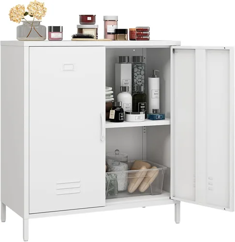 Miniatura 11 de Steehoom Armario de almacenamiento de metal con 2 puertas, armario de acero, aparador de buffet, mesa consola para oficina en casa