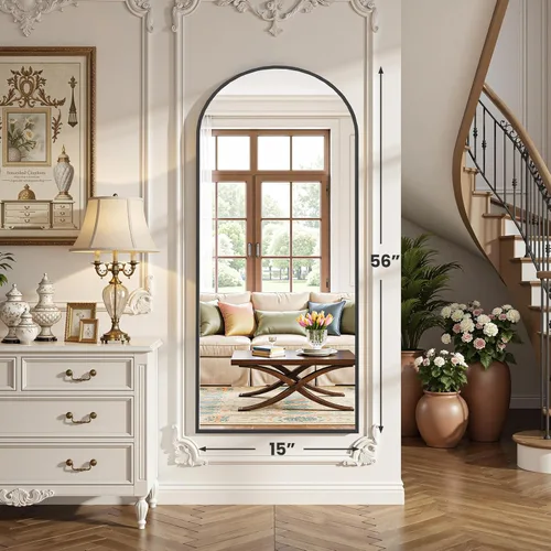 Miniatura 5 de OLIXIS Espejo arqueado de longitud completa para dormitorio, espejo de cuerpo completo de 56 x 15 pulgadas con soporte, para colgar o inclinarse