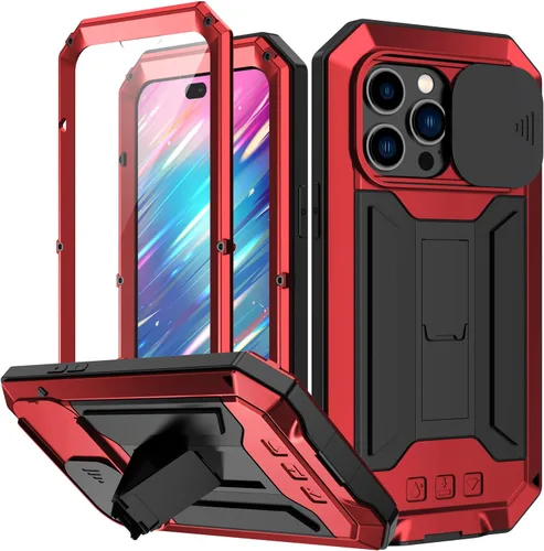 Miniatura 11 de Simicoo Funda compatible con iPhone 14 con protector de cámara de pantalla con función atril, resistente al agua, de metal militar, resistente