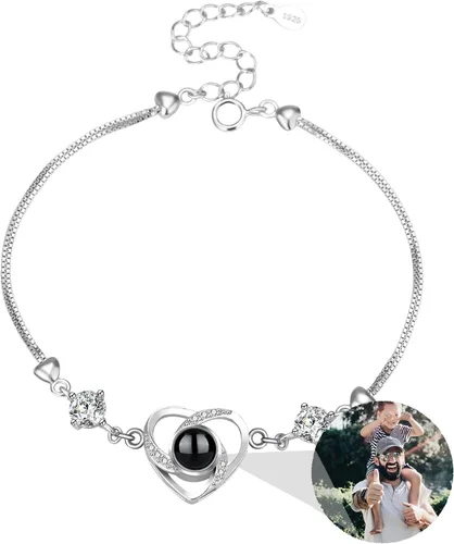 Miniatura 45 de Godchoices Pulsera de fotos personalizada, pulsera de proyección de fotos con imagen en el interior, collar con texto en inglés "I Love You