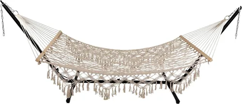 Miniatura 4 de Northlight Hamaca de cuerda de macramé de celosía blanca de 74" con barras de madera