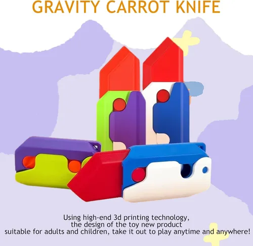Miniatura 2 de 8 piezas de juguete de plástico de gravedad 3D navaja automática de impresión cuchillo de zanahoria, juguetes fidget de cuchillo sensorial