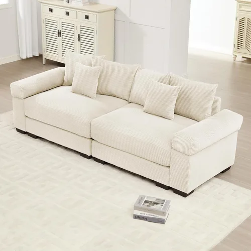 Miniatura 53 de Sofá modular de gran tamaño de 117.3 pulgadas, sofás modulares grandes de pana para sala de estar, sofás de 3 plazas, moderno juego de sofá de Blanco