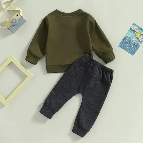 Miniatura 154 de Conjunto de 2 piezas de sudadera de manga larga con cuello redondo y pantalones casuales para bebés y niños pequeños