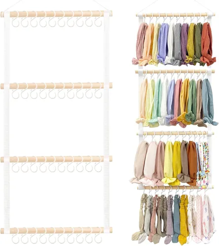 Miniatura 18 de POVETIRE Organizador de lazos para el pelo con soporte para diadema para niñas, organizador de almacenamiento para diademas y accesorios para bebé
