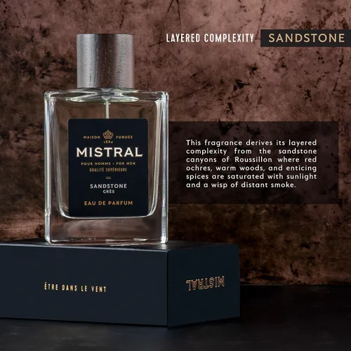 Miniatura 3 de Mistral Colonia para Hombres – Sandstone Eau de Parfum Aroma Masculino Terroso y Picante con Limón, Pachulí y Flor de Naranja Perfume Sin