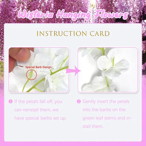 Miniatura 3 de Paquete de 12 flores colgantes de glicina rosa, flores colgantes falsas de 3.44 pies, guirnalda de glicina artificial para decoración de boda, telón