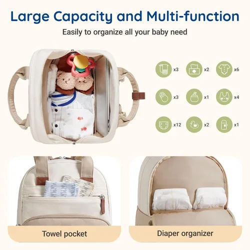 Miniatura 2 de Mommore Mochila para pañales expandible grande para bebé para 2 niños/gemelos con bolsillo húmedo y seco, mochila para pañales de viaje para mamá