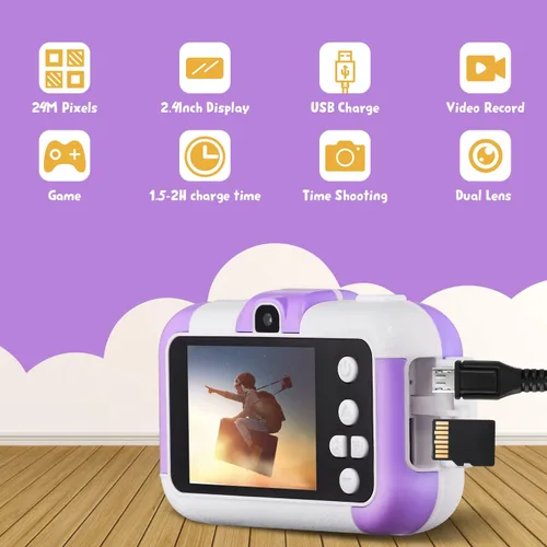 Miniatura 4 de Cámara para niños, juguetes electrónicos de cumpleaños para niños, videocámara digital mejorada para selfie de niños pequeños 1080P para niños de 4