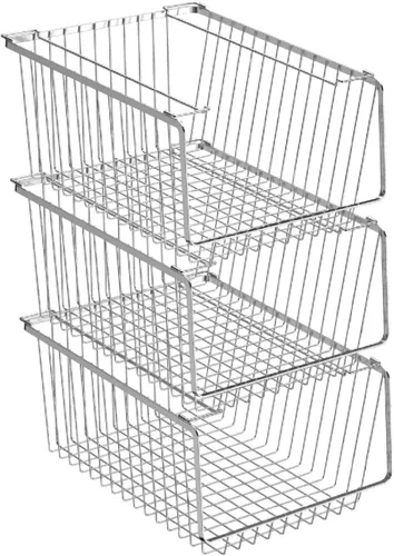 SANNO Cestas apilables de 14 pulgadas de alambre para almacenamiento, organización, granja, cuchara, para despensa, cocina, armarios, baño,