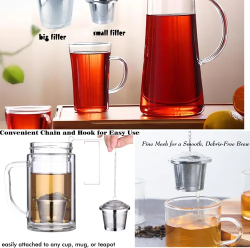 Miniatura 5 de Infusor de té de hojas sueltas (juego de 2) con cuchara de té y bandeja de goteo, colador de acero inoxidable ultra fino y más empinado para una
