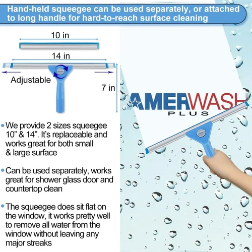 Miniatura 3 de AMERWASH PLUS Kit de lavado de escobilla de ventana para limpieza de puertas de vidrio, espejos y ventanas, escobilla extra de 14 pulgadas de ancho