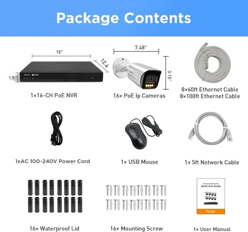 Miniatura 8 de Sistema de cámara de seguridad 4K 16 canales 4TB HDD, 12 cámaras IP comerciales PoE de 8MP con visión nocturna a color, audio de 2 vías, detección