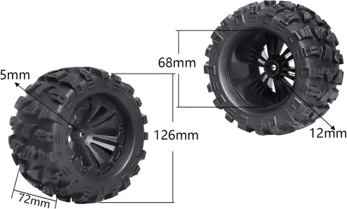 Miniatura 2 de Neumáticos y ruedas de 2.8 pulgadas, hexagonales de 0.472 in prepegados 1/10 Monster Truck Juego de neumáticos para Traxxas Rustler Stampede Redcat