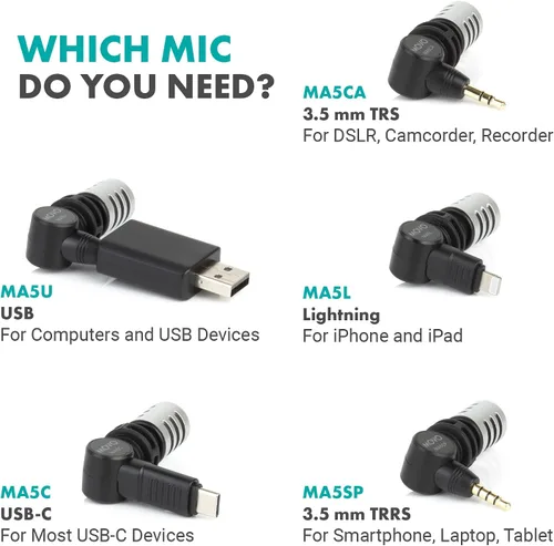 Miniatura 6 de Movo MA5SP - Micrófono de escopeta TRRS de 0.138 in para dispositivos iPhone o Android, micrófono omnidireccional para teléfono con rotación
