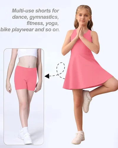 Miniatura 6 de Haloumoning Vestido de tenis sin mangas para niñas, vestido de golf con espalda cruzada para niños, vestido deportivo escolar con bolsillos cortos