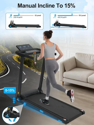Miniatura 3 de Merax Cinta de correr con 8% de inclinación, cintas de correr plegables de 3.0 HP para el hogar, almohadilla para caminar de 10 MPH con barra