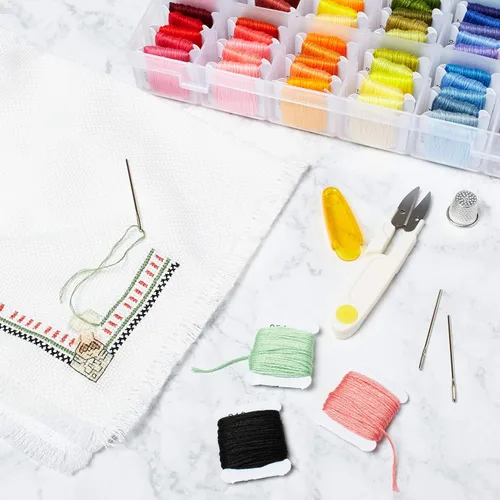 Miniatura 6 de Kit de hilo de bordar, hilo de punto de cruz, kit organizador de almacenamiento, pulseras de la amistad, herramientas de hilo dental y punto de cruz