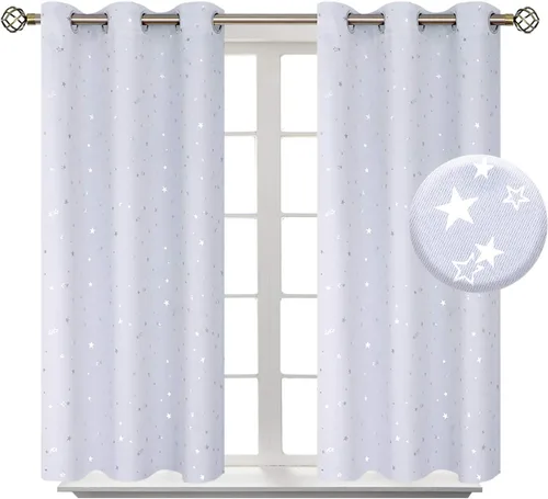 Miniatura 77 de BGment Cortinas opacas para dormitorio infantil, con aislamiento térmico, con ojales, estampado de estrellas plateadas, cortinas para oscurecer