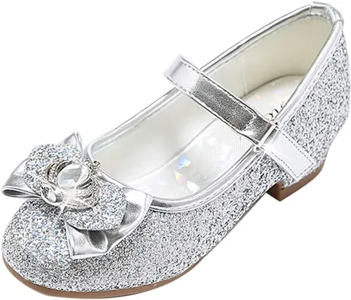 Stelle - Zapatos de vestir para niñas pequeñas, zapatos de princesa con purpurina y flores, tacón bajo estilo Mary Jane, ideales para fiestas y bodas
