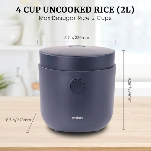 Miniatura 7 de Hakka - Arrocera baja en carbohidratos, olla de arroz desuger de 7 funciones, 4 tazas de arroz sin cocer con vapor de acero inoxidable, mini olla