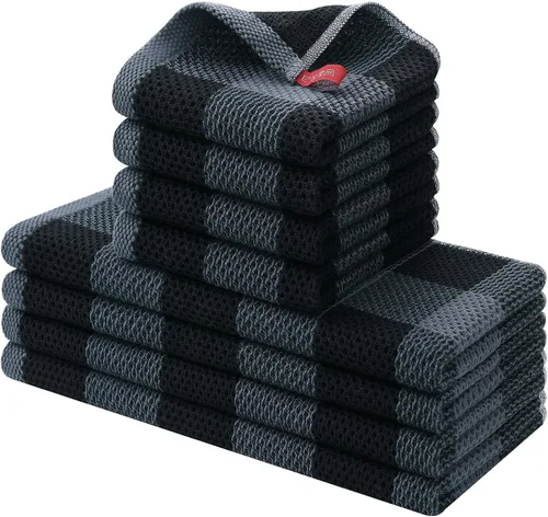 Miniatura 15 de homing Buffalo - Juego de 8 paños de cocina y paños de cocina a cuadros, 12 x 12 pulgadas y 13 x 28 pulgadas, juego de 8 toallas de cocina de Gris