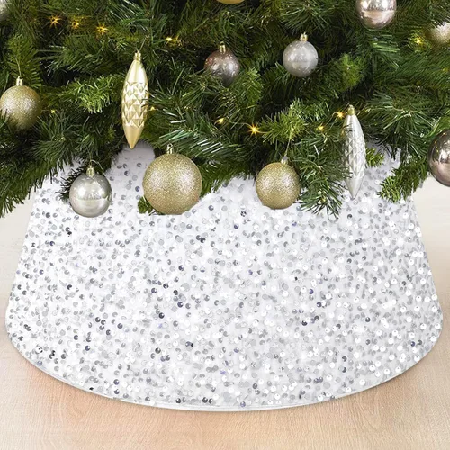 Miniatura 8 de FOTSHARER Collar dorado para árbol de Navidad de 23.6 pulgadas, falda de árbol de Navidad con lentejuelas, anillo de árbol con purpurina para otoño