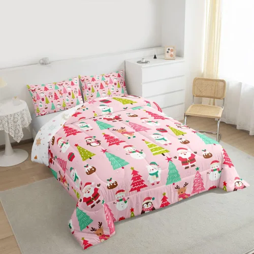 Miniatura 4 de Erosebridal Juego de edredón de Feliz Navidad, tamaño individual, divertido edredón de Papá Noel para niños y niñas, edredón de plumón de pingüino