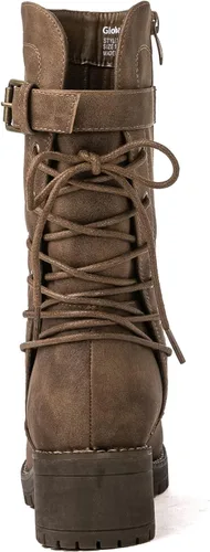 Miniatura 5 de Globalwin - Botas de motociclista para mujer, agujetas, a media pantorrilla, estilo militar, para festivales