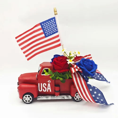 Miniatura 9 de Decoración de camión de metal de granja con suculentas artificiales, camioneta de hierro rústico con maceta sintética extraíble para decoración