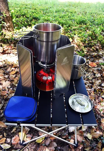 Miniatura 2 de Parabrisas plegable para estufa al aire libre con bolsa de transporte, 14 placas de aluminio para estufa de campamento, parabrisas ligero