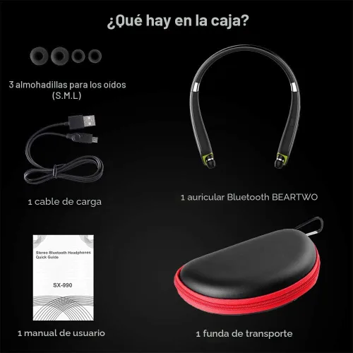 Miniatura 7 de BEARTWO Auriculares Bluetooth, auriculares con banda para el cuello plegables y inalámbricos mejorados con auriculares retráctiles, auriculares