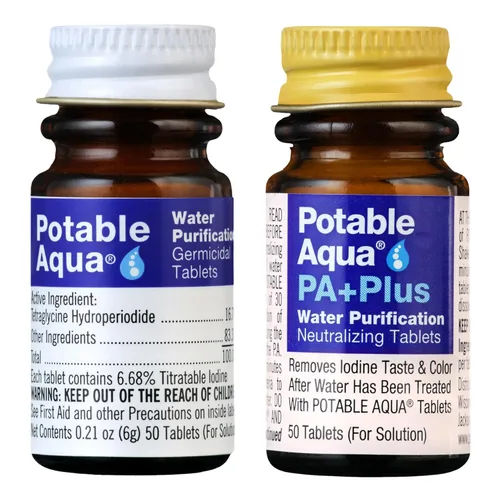 Tabletas de purificación de agua Potable Aqua con PA Plus, solución portátil y efectiva para camping, senderismo, emergencias, desastres naturales y