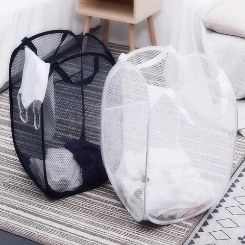 Miniatura 7 de BATTOO Cesta para ropa sucia de malla fuerte de lujo tipo pop-up con bolsillo lateral, plegable para cuarto de lavandería, baño, habitación