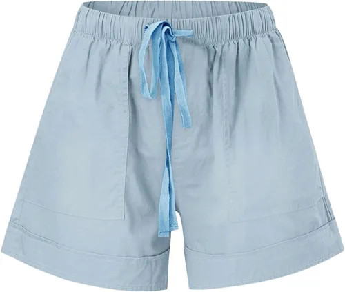 Miniatura 4 de HUCHPI Pantalones cortos para mujer, pequeños, casuales, sueltos, de cintura media, con cordón, cómodos, con bolsillos