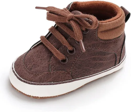Sekantrol Zapatos de cuna para recién nacidos, zapatos de bebé para niños y niñas, suela de goma suave, zapatos de moda de caña alta antideslizantes