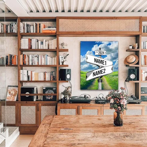 Miniatura 52 de Impresiones en lienzo personalizadas: letrero de calle Crossroads para parejas, arte de pared, nombres y fechas, regalo personalizado, impresión