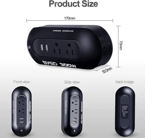 Miniatura 2 de Inversor de corriente de 300 W CC 12 V a CA 110 V Convertidor de corriente portátil con puertos USB duales, diseño compacto para un inversor