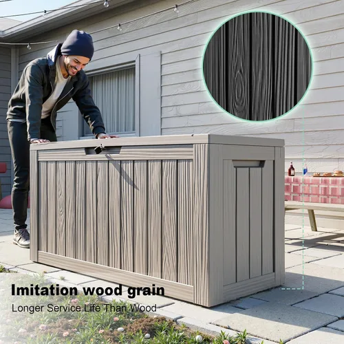 Miniatura 3 de ROJIK Caja de almacenamiento para exteriores, caja de cubierta impermeable de 85 galones, contenedor de almacenamiento exterior de resina resistente